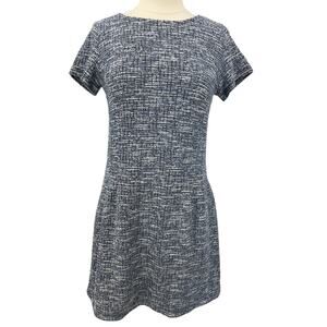 LOFT Short Sleeve Open Back Tweed Blue Dress SZ 6